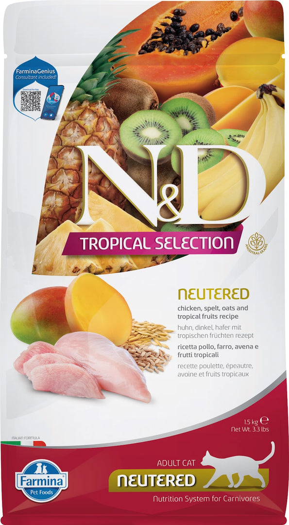 N&D TROPICAL Chat Stérilisé Poulet & Fruits Tropicaux 1.5kg