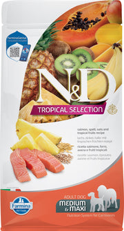 N&D TROPICAL Chien MR & GR Saumon & Fruits Tropicaux 10kg