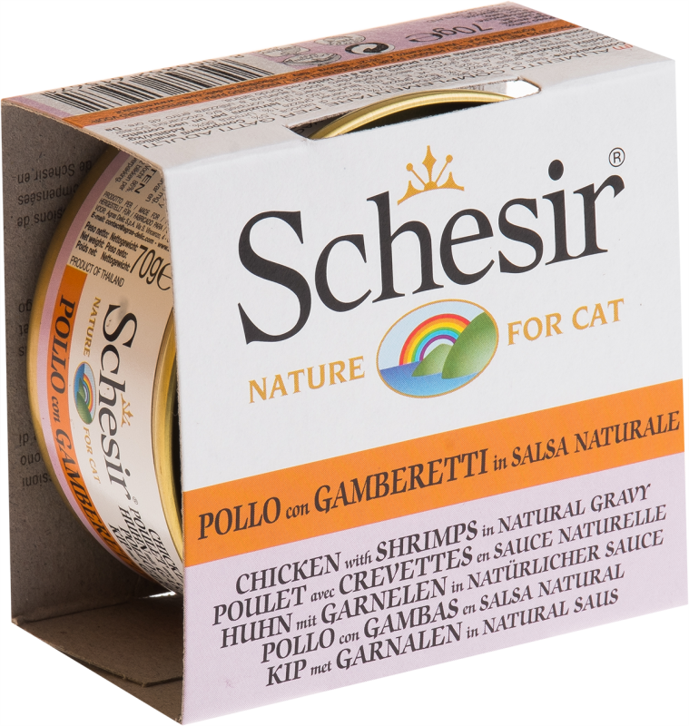 Schesir - Filets de Poulet et Crevettes en Sauce Naturelle - Nourriture Humide pour Chats