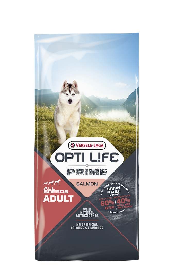 Opti Life Prime - Chien Saumon - Nourriture Sèche Sans Grains pour Chiens