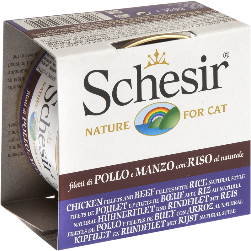 Schesir - Chat Adulte Filets de Poulet et Boeuf au Naturel en Eau de Cuisson - Nourriture Humide pour Chats