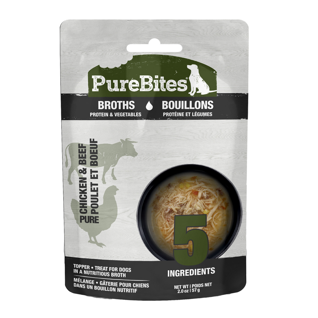 Purebites - Chien Poulet et Boeuf dans un Bouillon de Légumes - Garniture Sans Grains pour Chiens en Pochette