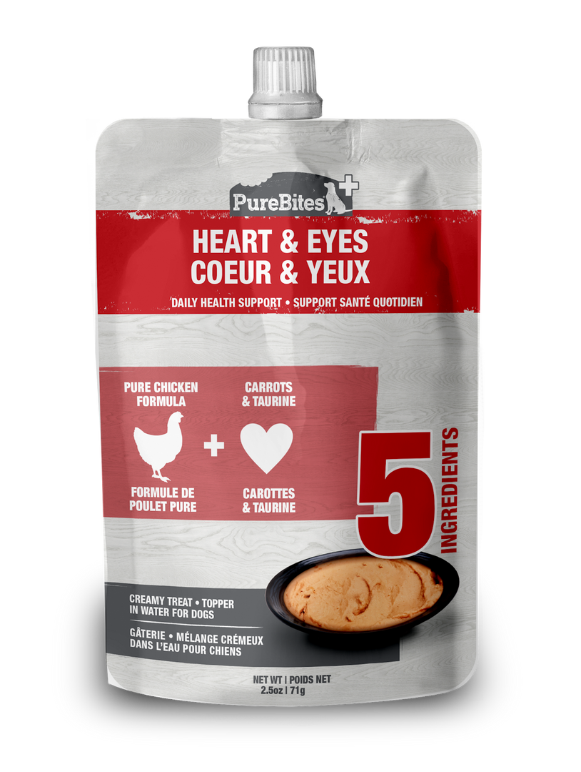 Purebites - Chien Coeur et Yeux Poulet et Carottes, Mélange Crémeux dans l'Eau - Garniture Sans Grains pour Chiens en Pochette