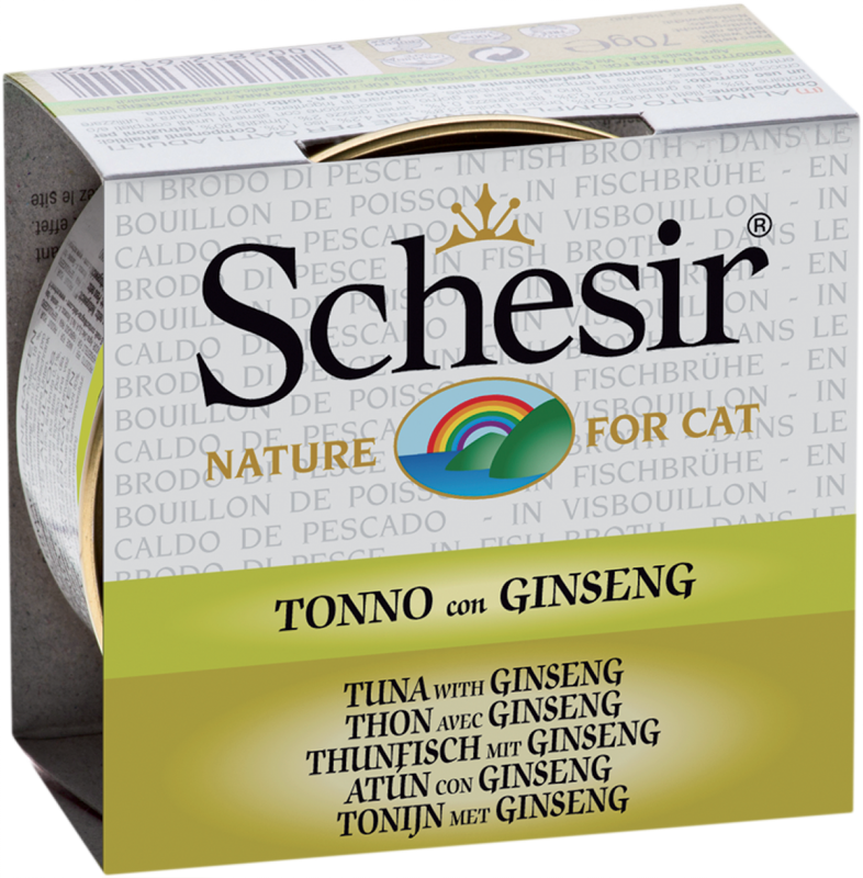 Schesir - Chat Adulte Thon et Ginseng en Bouillon - Nourriture Humide pour Chats