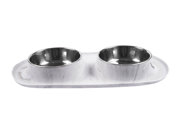 MESSY MUTTS Bol Double Inox Base L Gris Marbré