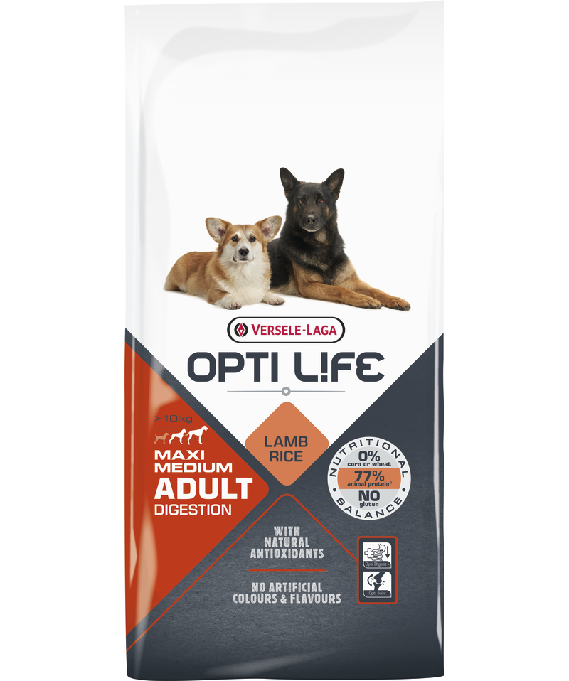 Opti Life - Chien Moyenne et Grande Race Digestion Agneau - Nourriture Sèche pour Chiens