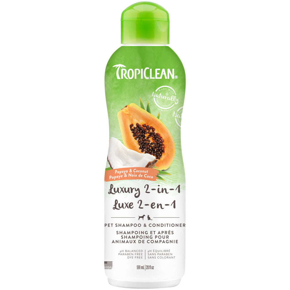 TROPICLEAN Shampoing 2 en 1 Papaye & Noix de Coco 20oz
