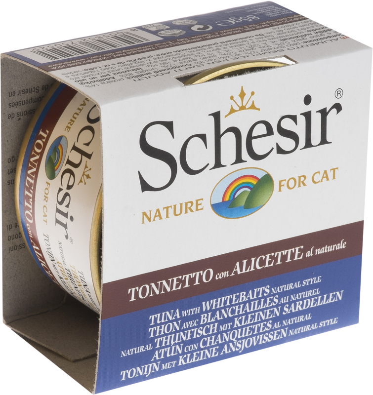 Schesir - Chat Adulte Thon, Blanchailles et Riz au Naturel en Eau de Cuisson - Nourriture Humide pour Chats