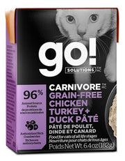 GO! CARNIVORE Chat Tetra Pak Pâté Poulet, Dinde & Canard SG 182g