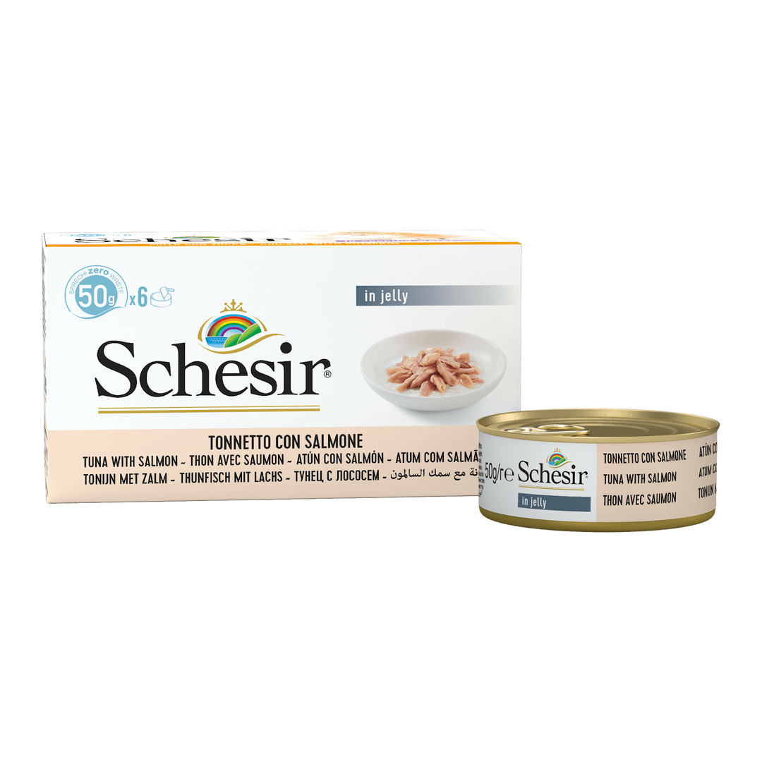 Schesir - Chat Adulte Thon et Saumon en Gelée - Multipak de 6 x 50 g - Nourriture Humide pour Chats
