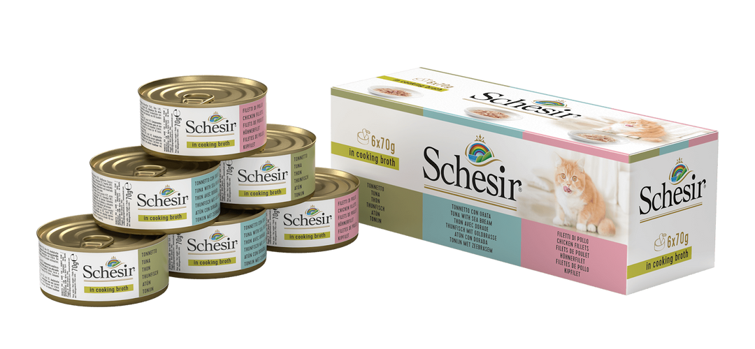 Schesir - Chat Adulte Multipak de 6 dans le Bouillon - Nourriture Humide pour Chats