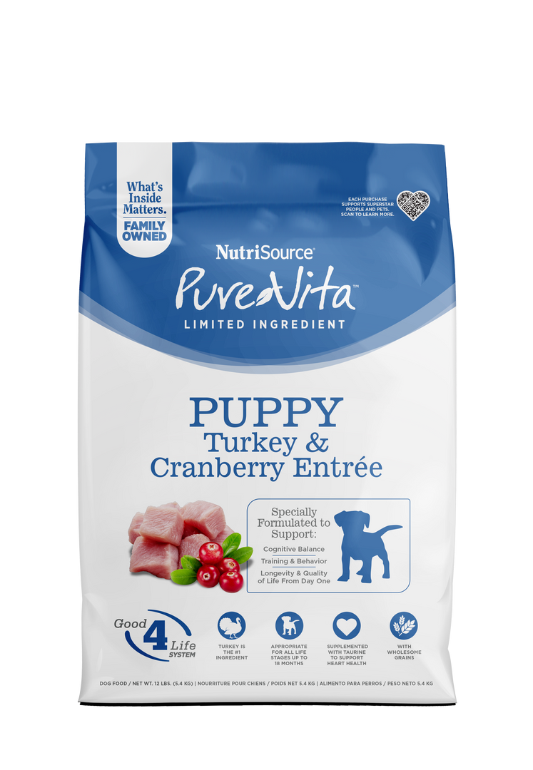 NutriSource PureVita - Chiot Dinde et Canneberge - Nourriture Sèche à Ingrédients Limités pour Chiens