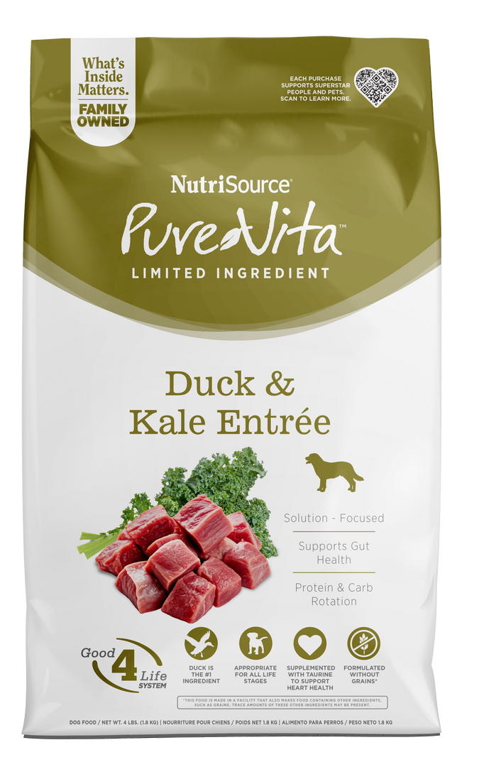 NutriSource PureVita - Chien Canard et Chou Frisé - Nourriture Sèche à Ingrédients Limités Sans Grains pour Chiens