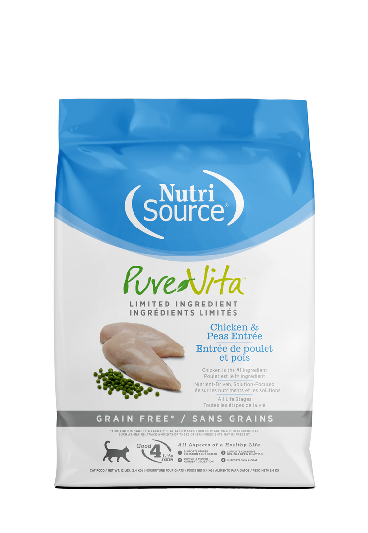 NutriSource PureVita - Chat Poulet et Pois - Nourriture Sèche à Ingrédients Limités Sans Grains pour Chats