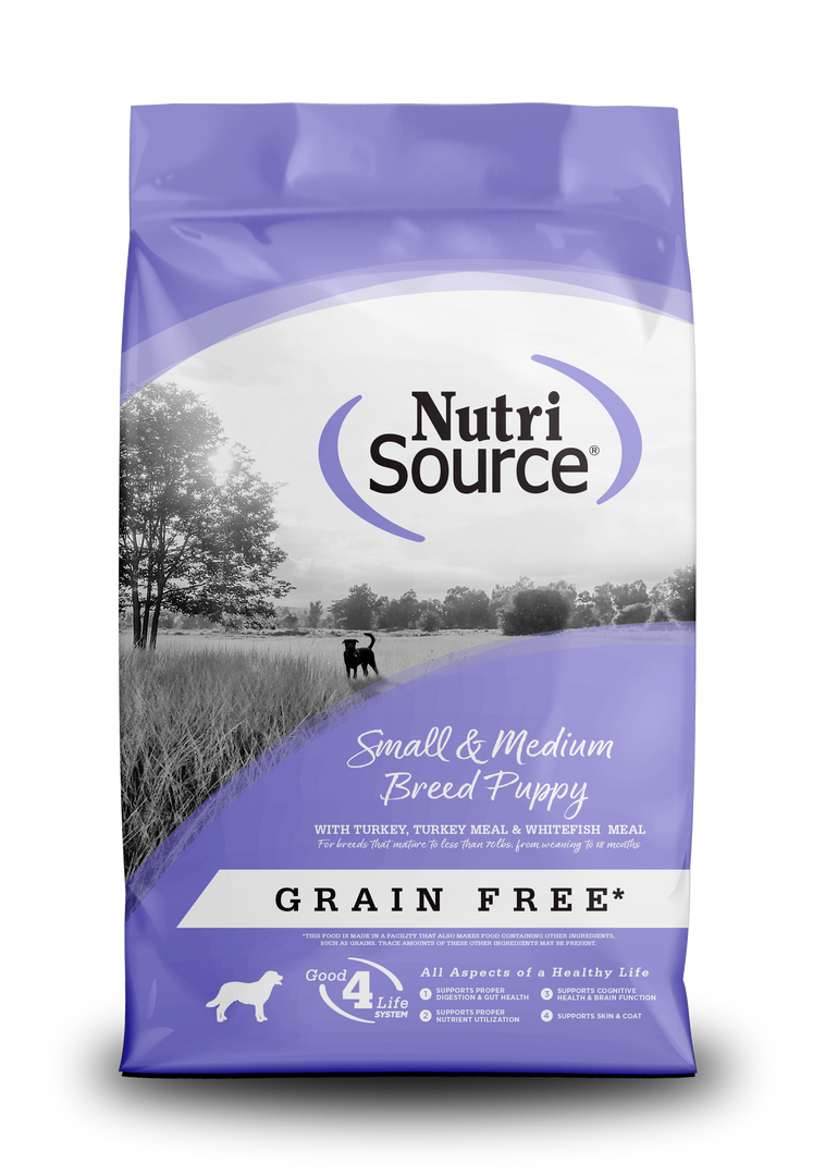NutriSource - Chiot Petite et Moyenne Race Dinde et Poisson Blanc - Nourriture Sèche Sans Grains pour Chiens