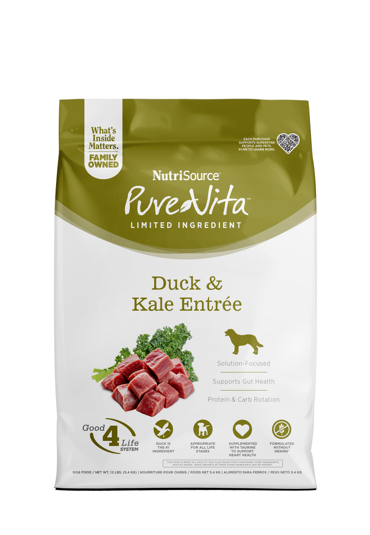 NutriSource PureVita - Chien Canard et Chou Frisé - Nourriture Sèche à Ingrédients Limités Sans Grains pour Chiens