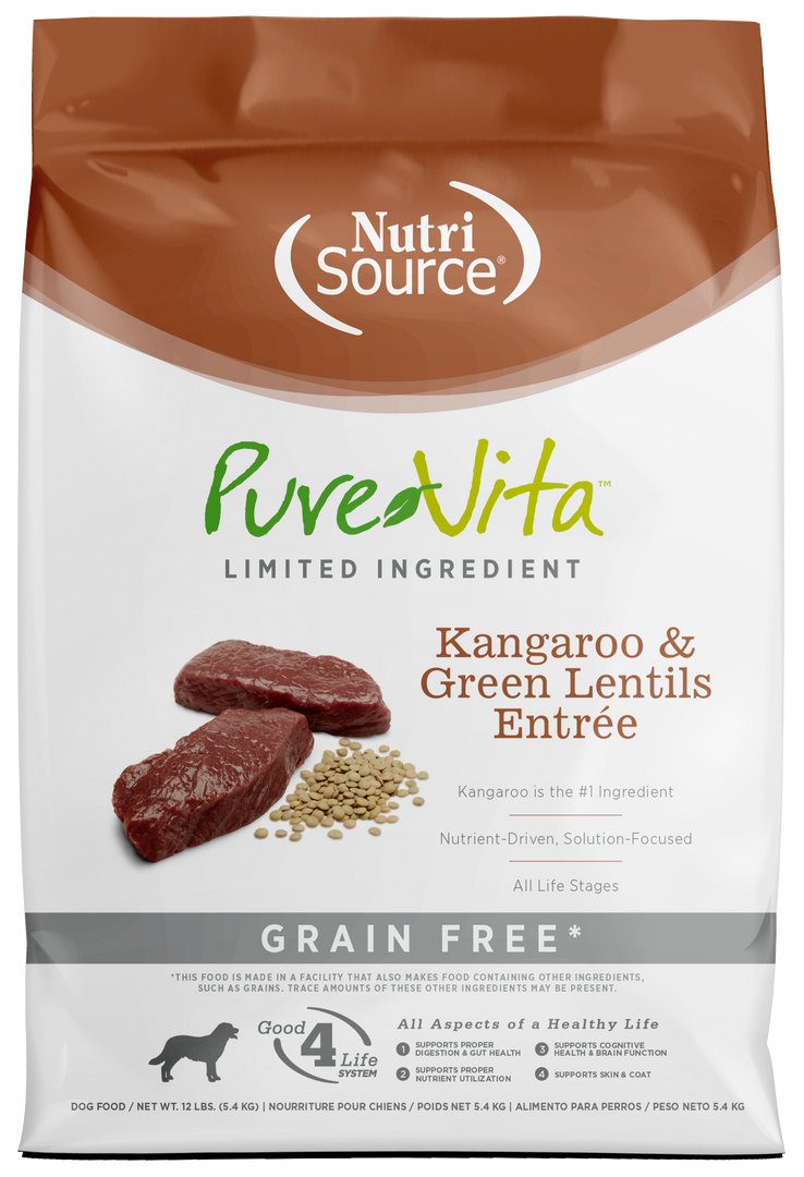 NutriSource PureVita - Chien Kangourou et Lentilles - Nourriture Sèche à Ingrédients Limités Sans Grains pour Chiens