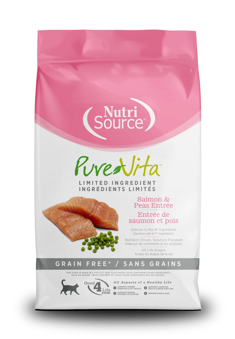 NutriSource PureVita - Chat Saumon et Pois - Nourriture Sèche à Ingrédients Limités Sans Grains pour Chats