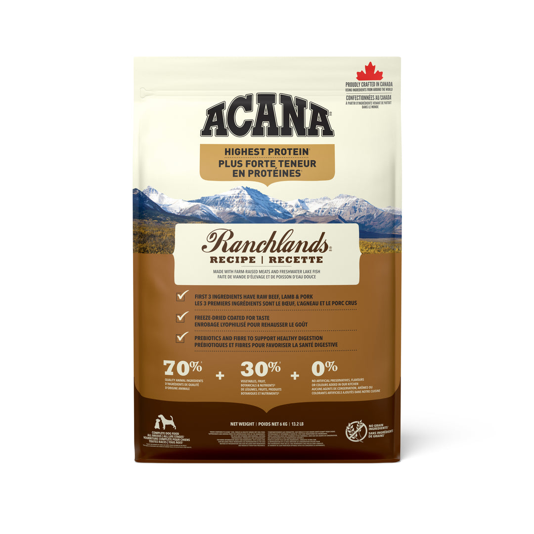 Acana Regionals - Chien Terres d'Élevage (Ranchlands) - Nourriture Sèche Proteinée Sans Grains pour Chiens