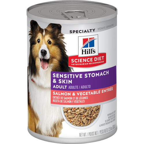 Hill's Science Diet - Estomac et Peau Sensibles - Entrée de Saumon et Légumes - Nourriture Humide pour Chiens Adultes