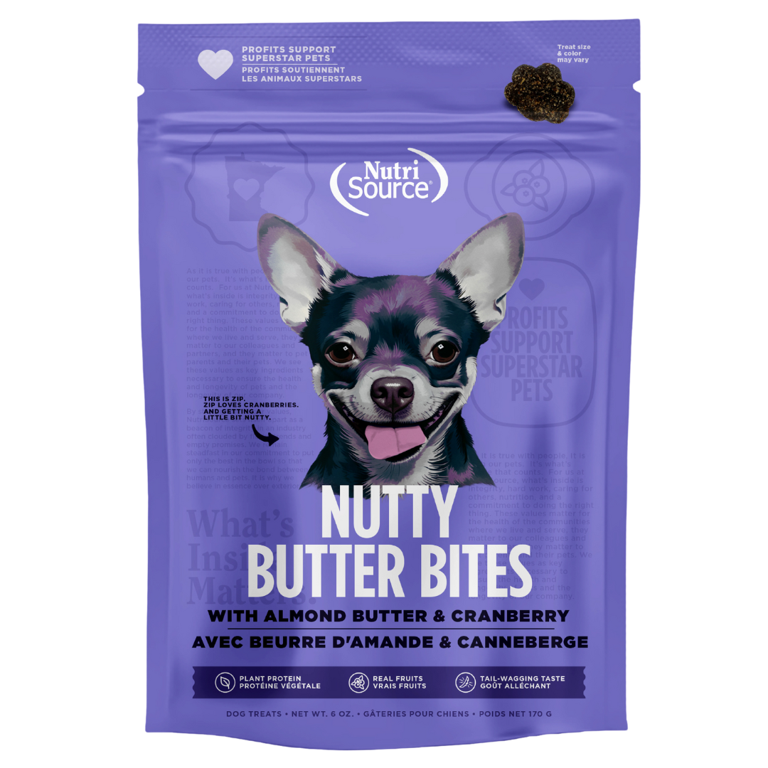 NutriSource Nutty Butter Bites - Beurre d'Amande et Canneberge - Gâteries Sans Grains pour Chiens