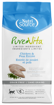 NutriSource PureVita - Chat Poulet et Pois - Nourriture Sèche à Ingrédients Limités Sans Grains pour Chats