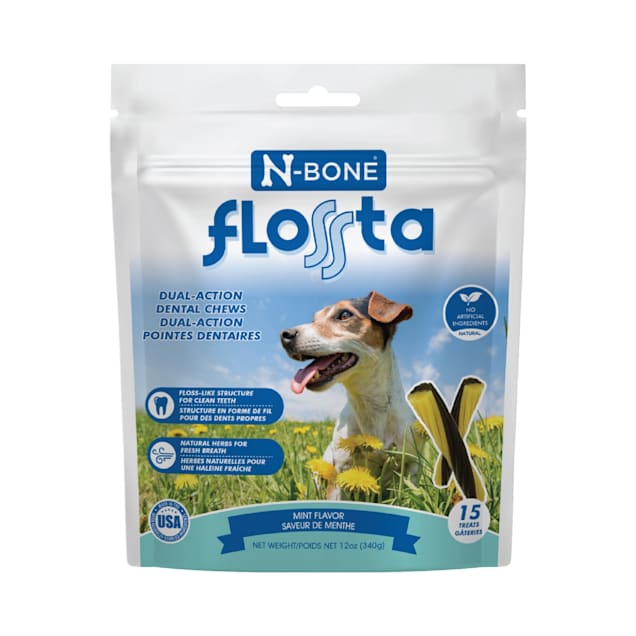 N-Bone Flossta - Bâtonnets Saveur de Menthe - Gâteries Dual-Action Pointes Dentaires pour Chiens