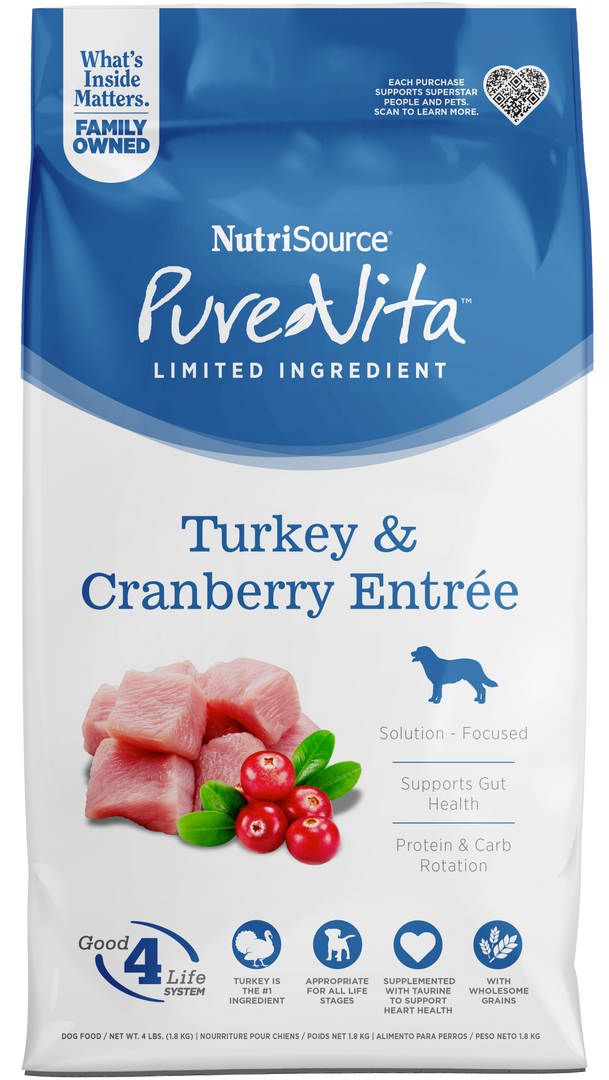 NutriSource PureVita - Chien Dinde et Canneberge - Nourriture Sèche à Ingrédients Limités pour Chiens