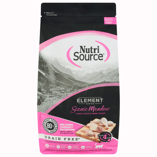 NutriSource Element - Chat Scenic Meadow Dinde, Canard et Lapin - Nourriture Sèche Sans Grains pour Chats