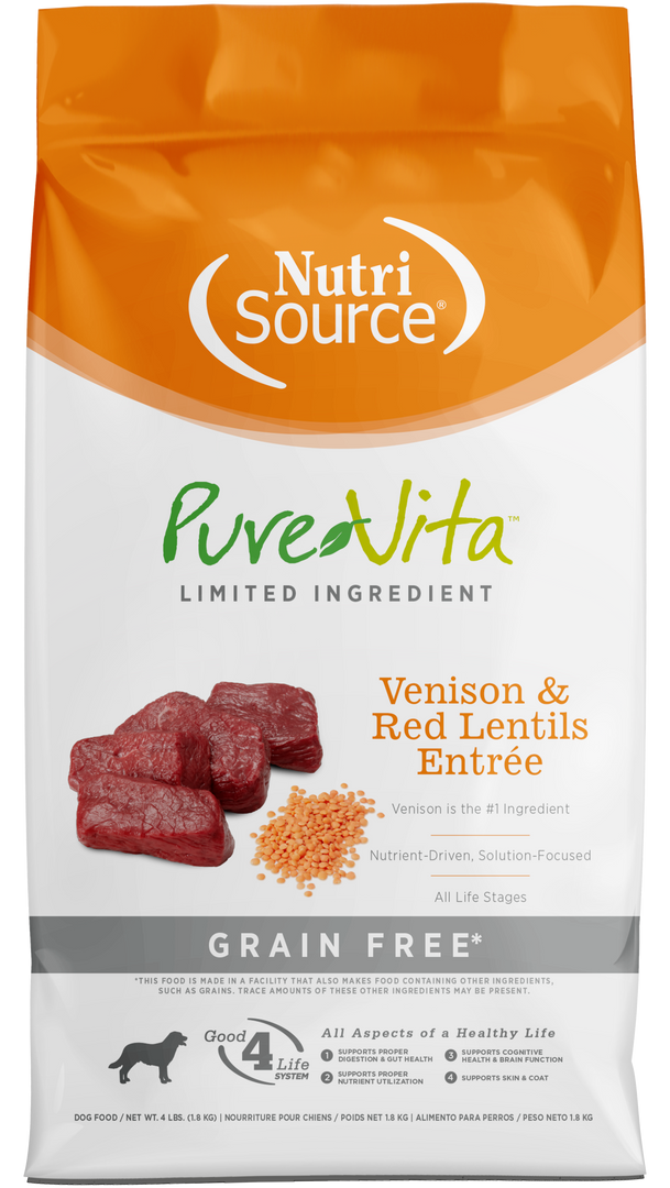 NutriSource PureVita - Chien Venaison et Lentilles - Nourriture Sèche à Ingrédients Limités Sans Grains pour Chiens