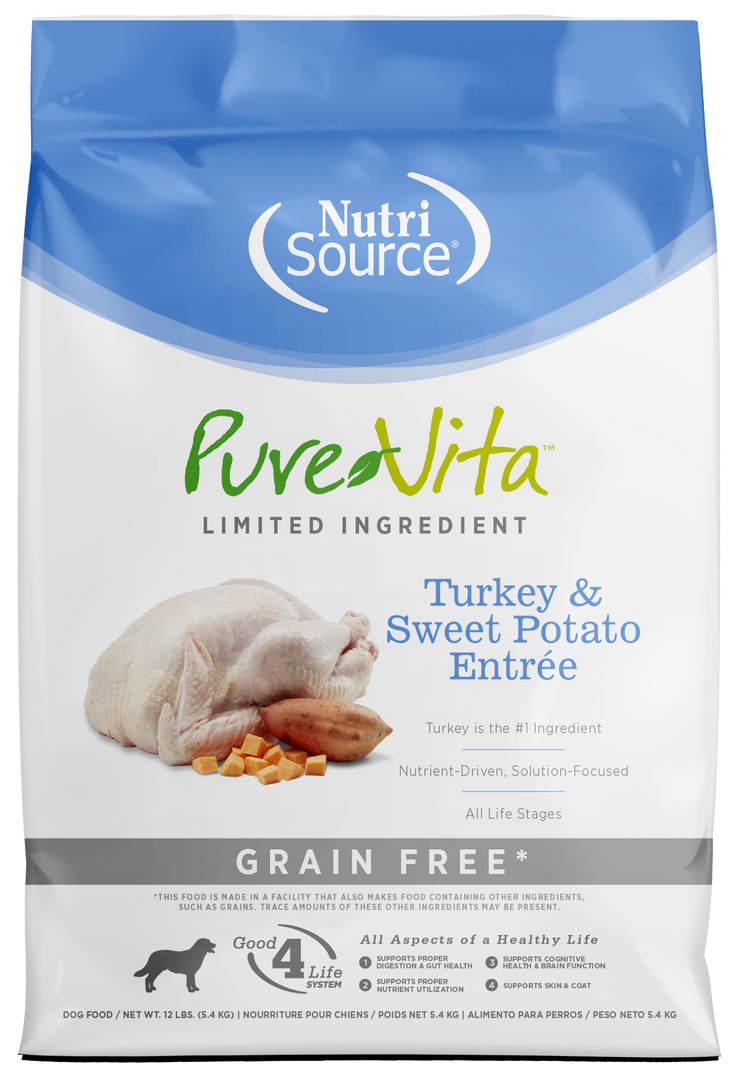 NutriSource PureVita - Chien Dinde et Patate Douce - Nourriture Sèche à Ingrédients Limités Sans Grains pour Chiens
