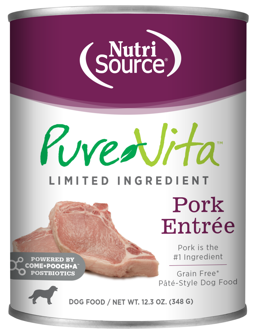 NutriSource PureVita - Chien Pâté de Porc à Ingrédients Limités - Nourriture Humide Sans Grains pour Chiens en Tetra Pak