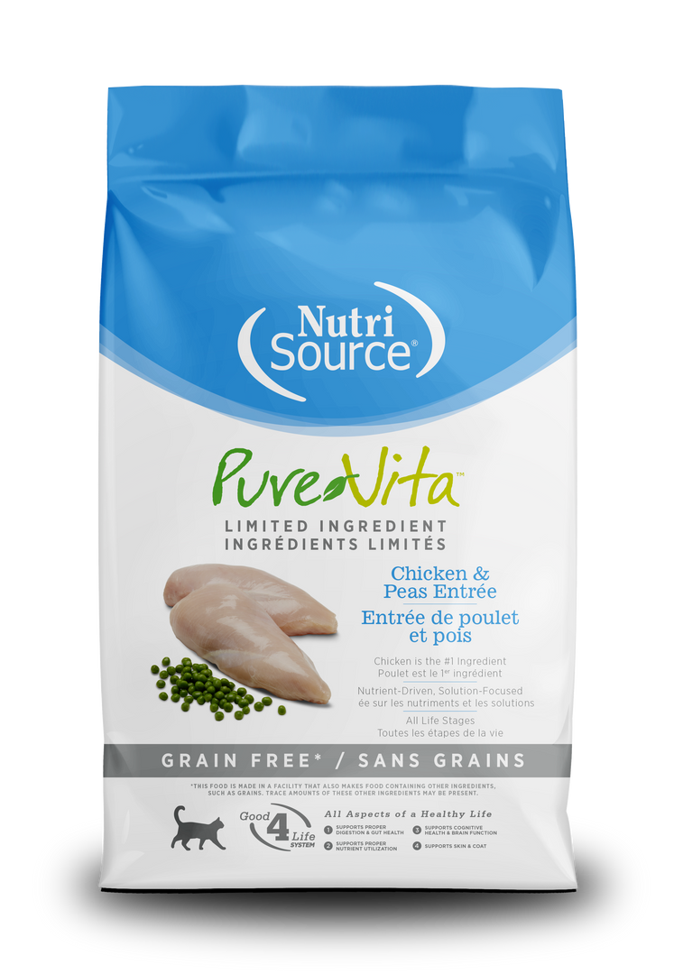 NutriSource PureVita - Chat Poulet et Pois - Nourriture Sèche à Ingrédients Limités Sans Grains pour Chats