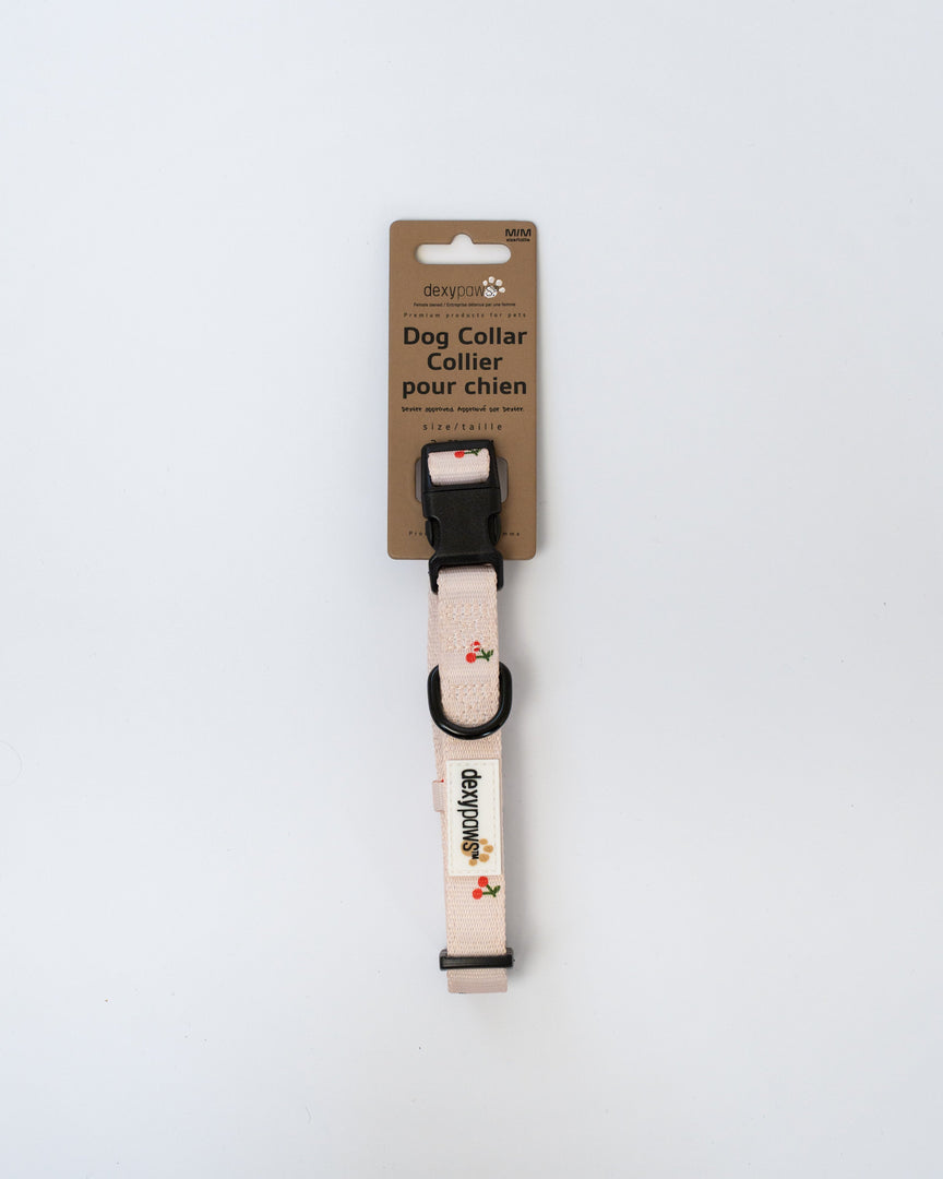 DEXYPAWS Collier Polyester Motifs Cerises M Beige Naturel