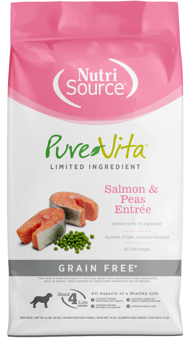 NutriSource PureVita - Chien Saumon et Pois - Nourriture Sèche à Ingrédients Limités Sans Grains pour Chiens