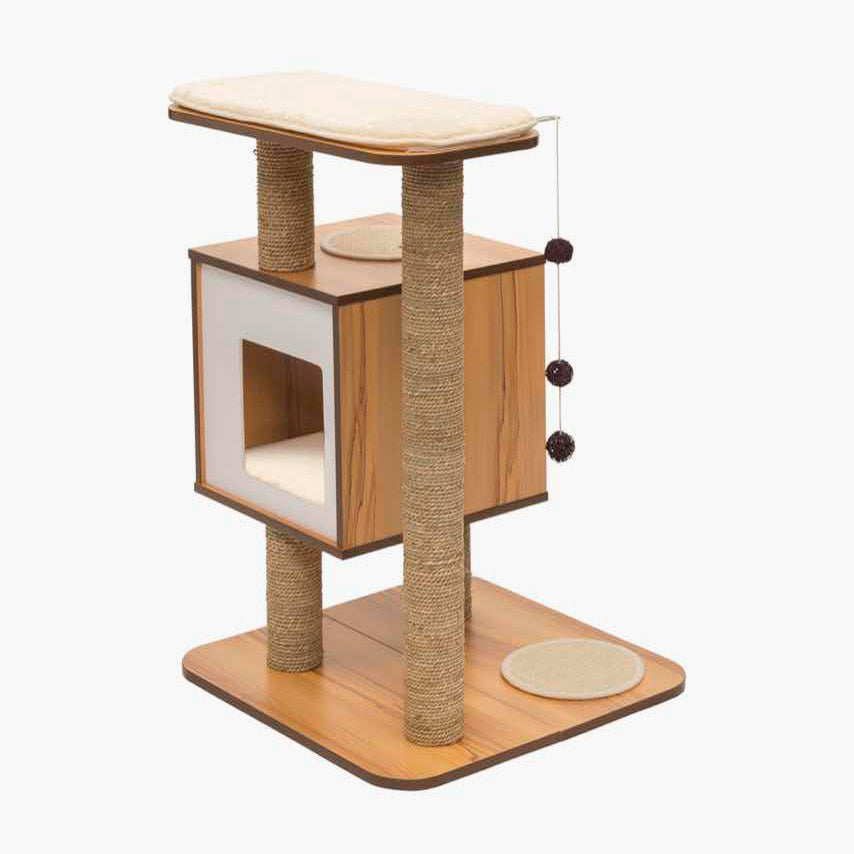 Catit Vesper - Arbre à Chat - Meuble V-Base en Bois de Noyer (55.5 x 56 x 81.5 cm)