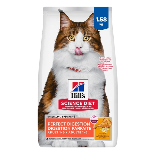 Hill's Science Diet - Digestion Parfaite (Perfect Digestion), Poulet et Orge - Nourriture Sèche pour Chats Adultes 1-6 Ans