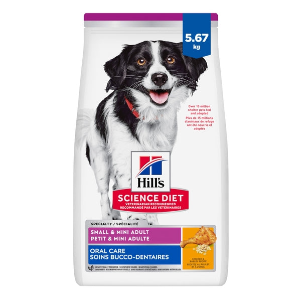 Hill's Science Diet - Soins Bucco-Dentaires (Oral Care), Poulet et Orge - Nourriture Sèche pour Chiens Adultes de Miniatures et Petites Races