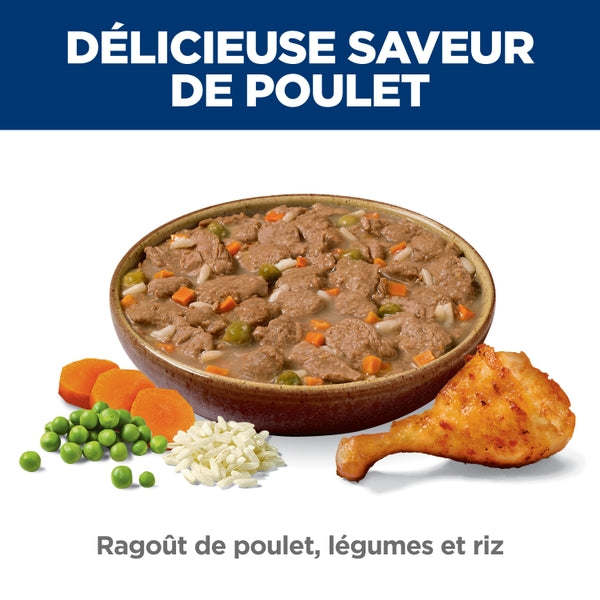 Hill's Science Diet - Chien Adulte Digestion Santé (Perfect Digestion) Ragoût de Poulet, Légumes et Riz - Nourriture Humide pour Chiens