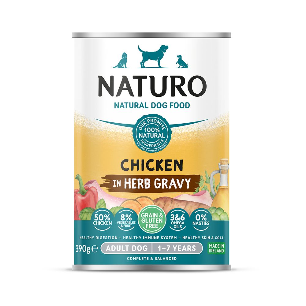 Naturo - Chien Poulet, Fruits et Légumes dans une Sauce aux Herbes - Nourriture Humide Sans Grains pour Chiens