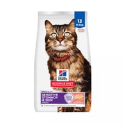 Hill's Science Diet - Estomac et Peau Sensible, Saumon et Riz Brun - Nourriture Sèche pour Chats Adultes