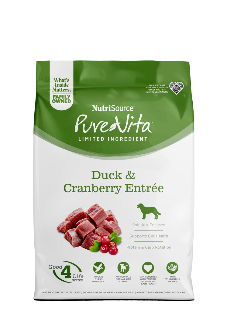 NutriSource PureVita - Chien Canard et Canneberge - Nourriture Sèche à Ingrédients Limités pour Chiens