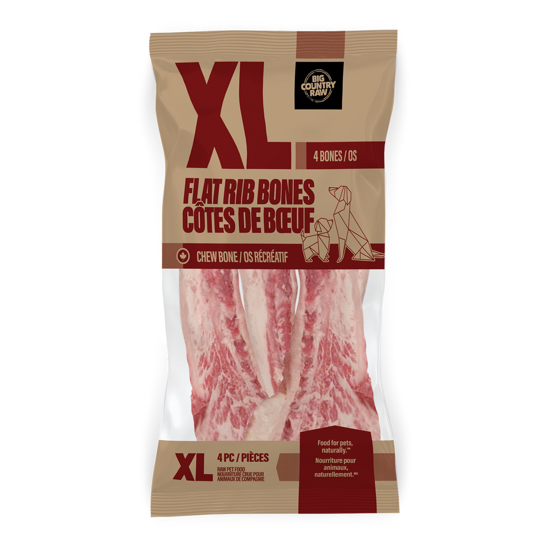 Big Country Raw - T-Grand Côtes de Boeuf - Gâteries Crues Congelées pour Chiens (Paquet de 4)