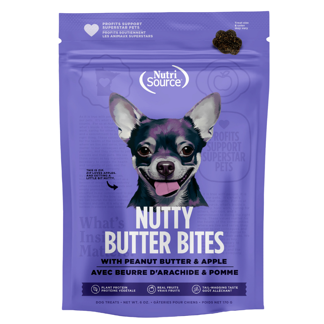 NutriSource Nutty Butter Bites - Beurre d'Arachide et Pomme - Gâteries Sans Grains pour Chiens