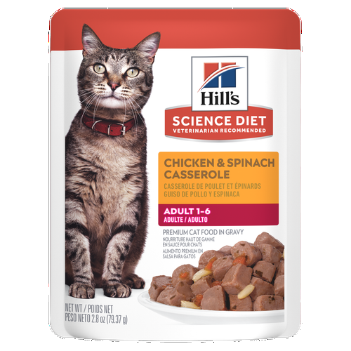 Hill's Science Diet - Casserole de Poulet et Épinard en Sauce - Nourriture Humide pour Chats Adultes 1-6 Ans en Sachet