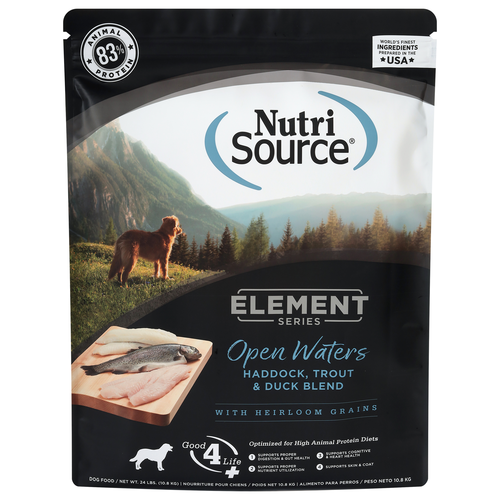 NutriSource Element Series - Chien Open Waters Églefin, Truite et Canard avec Grains Anciens - Nourriture Sèche pour Chiens