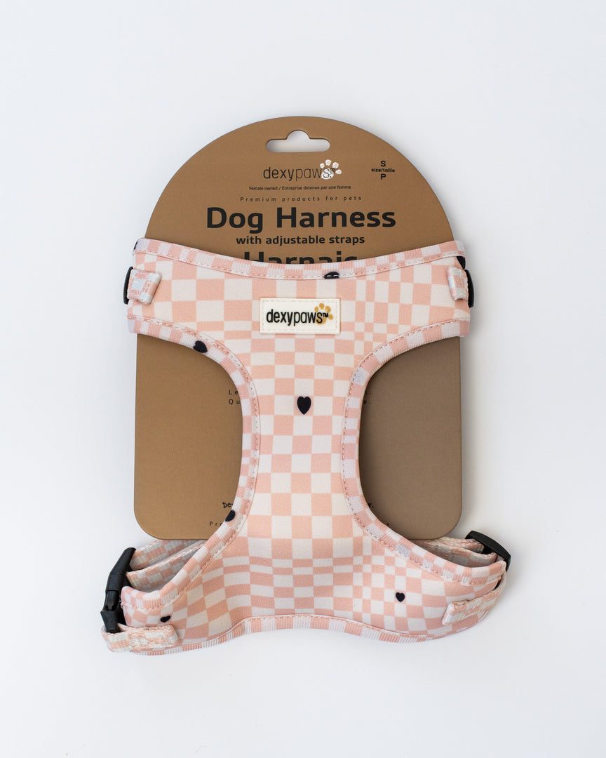 DEXYPAWS Harnais Néoprène Motifs Carreaux & Coeurs S