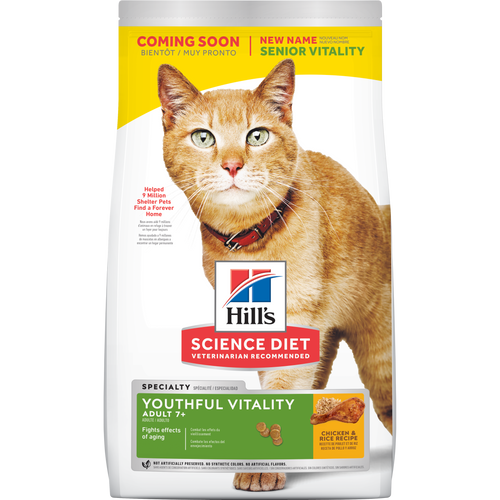 Hill's Science Diet - Senior Vitalité, Poulet et Riz - Nourriture Sèche pour Chats Adultes 7+ Ans