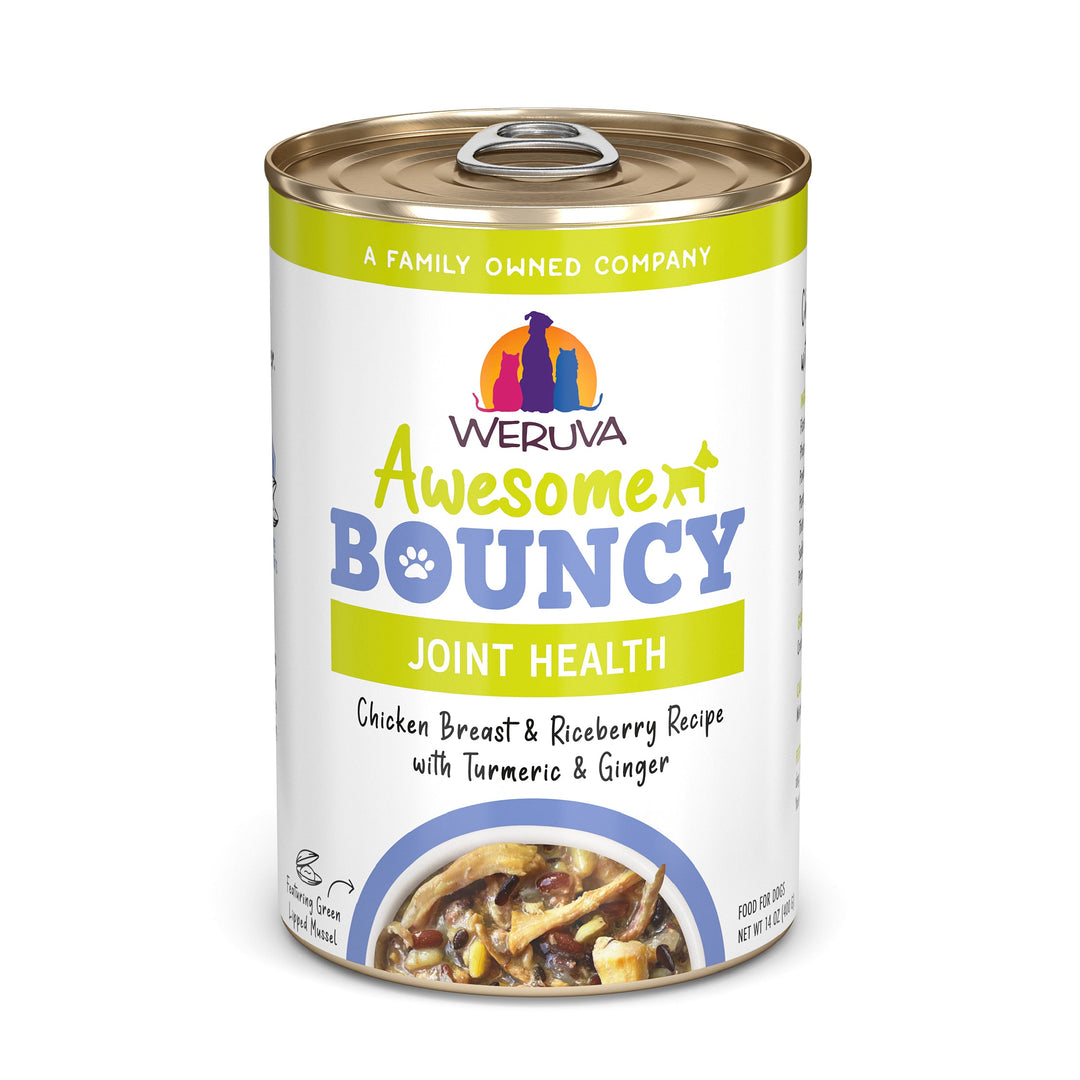 Weruva Functional - Awesome Bouncy, Santé Articulaire - Poitrine de Poulet et Baie de Riz avec Curcuma et Gingembre - Nourriture Humide pour Chiens