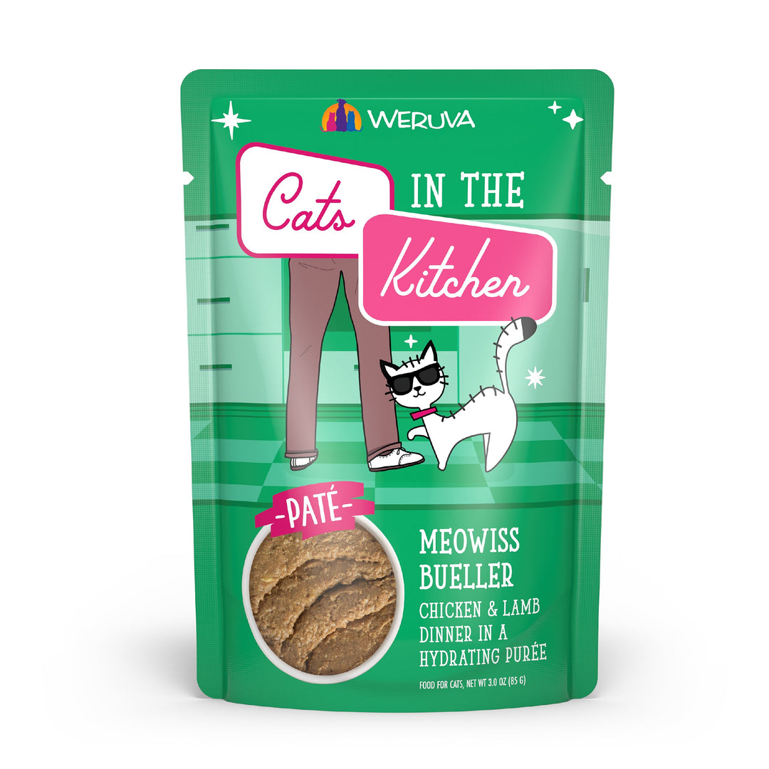 Weruva Cats in the Kitchen - Meowiss Bueller - Pâté de Poulet et Agneau dans une Purée Hydratante - Nourriture Humide Sans Grains pour Chats en Sachet